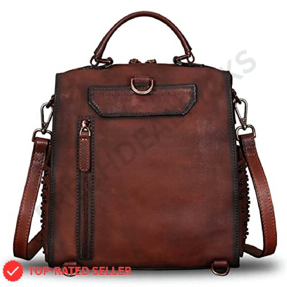 Genuine Leather Convertible Backpack Satchel Daypack Shoulder Bag Purse Chic - Picture 5 of 8